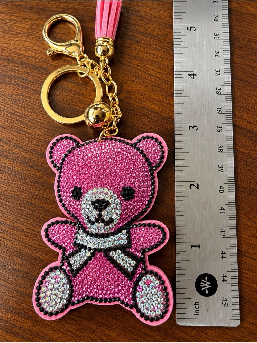Pink Rhinestone Teddy Bear Purse Charm & Keychain
